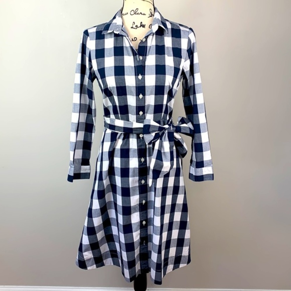 J.Crew Factory Tie-Waist Poplin Shirtdress In Gingham NWOT - Picture 5 of 9